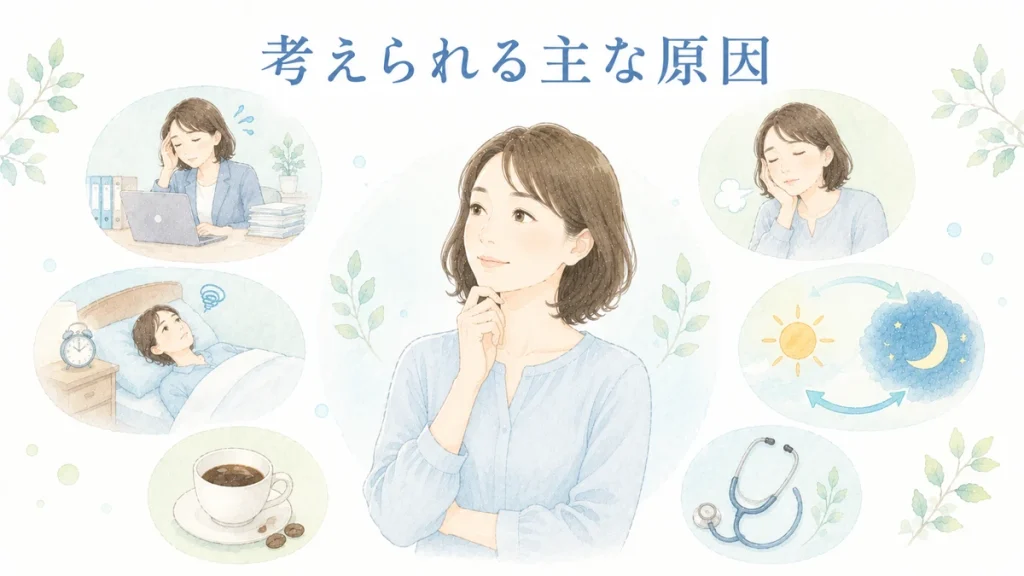 動悸や息苦しさの主な原因を表すイラスト