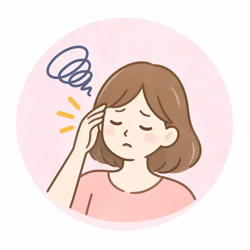 頭に手を当てて悩む女性のイラスト｜自律神経の症状別記事